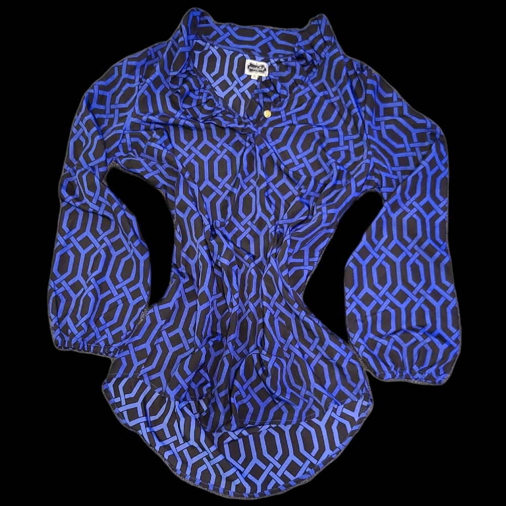 Mud pie blue and black geometric blouse size M